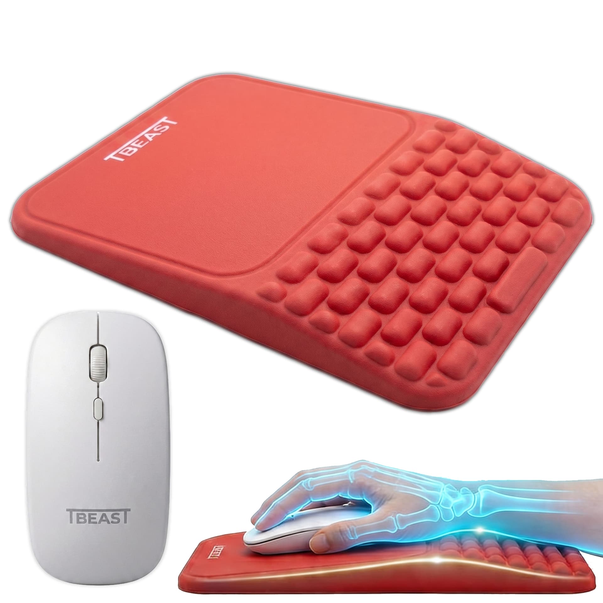 TBEAST 2-IN-1 ergonomic mouse pad and wireless mouse on a floating pedestal
