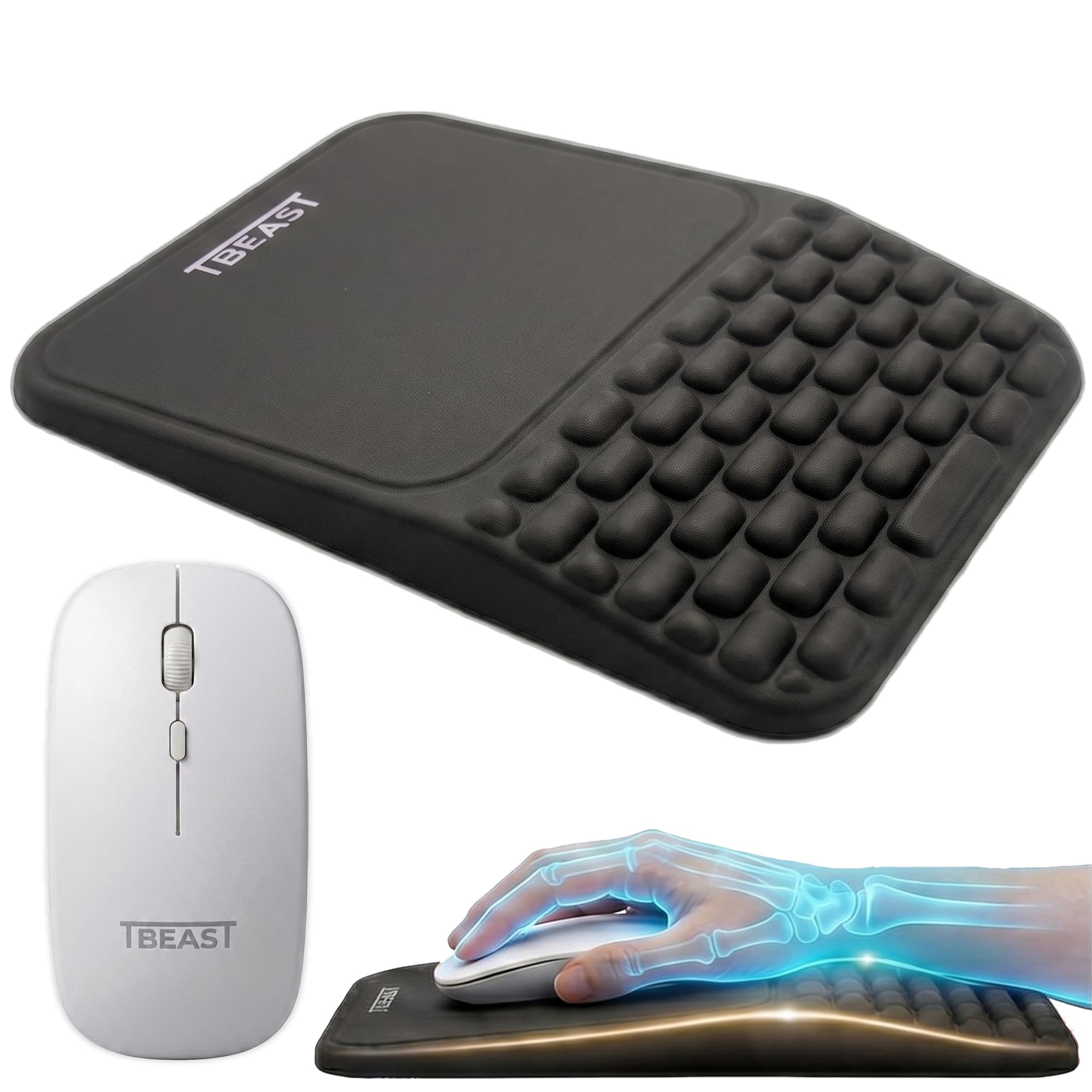 TBEAST 2-IN-1 Ergonomic Mouse Pad + Wireless Mouse Bundle